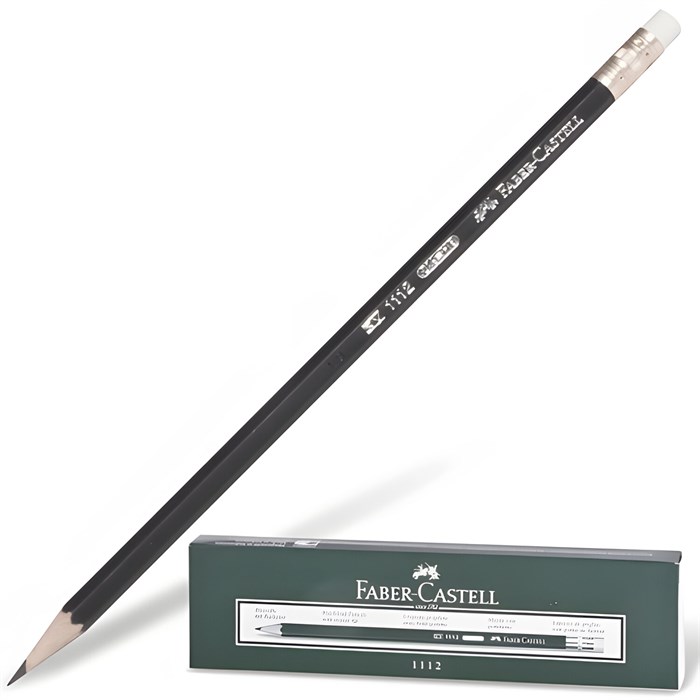Карандаш чернографитный FABER-CASTELL, 1 шт., "1112", НВ, с ластиком, корпус черный, 111200 180379 - фото 342039