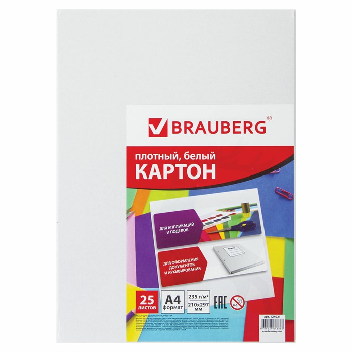 Картон белый А4 МЕЛОВАННЫЙ (белый оборот), 25 листов, BRAUBERG, 210х297 мм, 124021 124021 - фото 342321