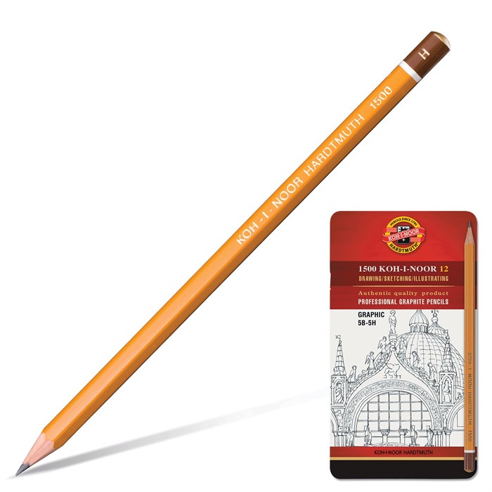 Карандаши чернографитные KOH-I-NOOR, НАБОР 12 шт.,"Graphic", 5В-5H, без резинки, 1502012009PL 180810 - фото 343132