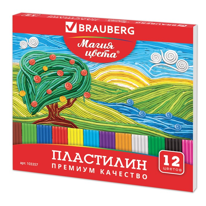 Пластилин классический BRAUBERG "МАГИЯ ЦВЕТА", 12 цветов, 240 г, со стеком, высшее качество, картонная упаковка, 103357 103357 - фото 343147