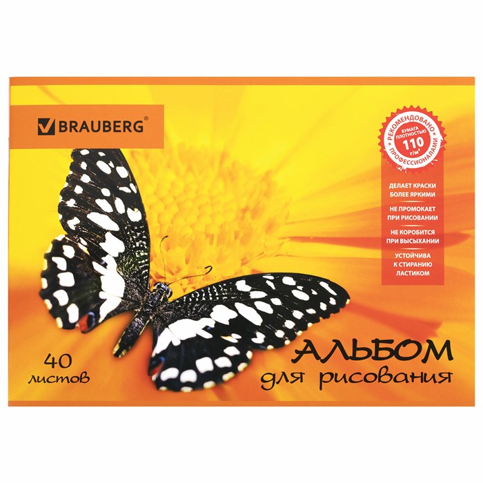 Альбом для рисования, А4, 40 листов, скоба, выборочный лак, BRAUBERG, 202х285 мм, "Летняя феерия" (1 вид), 103434 103434 - фото 343246