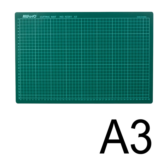 Коврик (мат) для резки 3-слойный, А3 (450х300 мм), настольный, зеленый, 3 мм, KW-trio, 9Z201 235513 - фото 343345