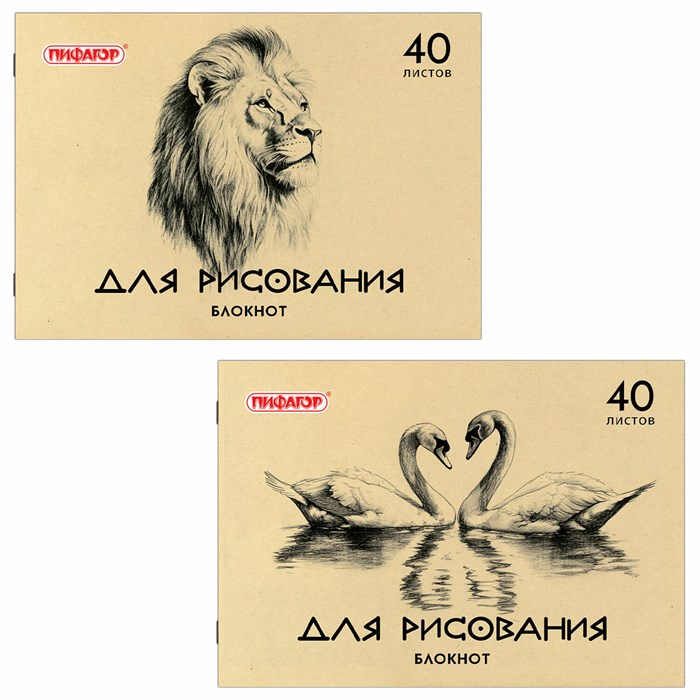 Блокнот для рисования, А4, 40 л., обложка офсет, ПИФАГОР, 200х285 мм, "Лебеди/Лев", 126962 126962 - фото 343448