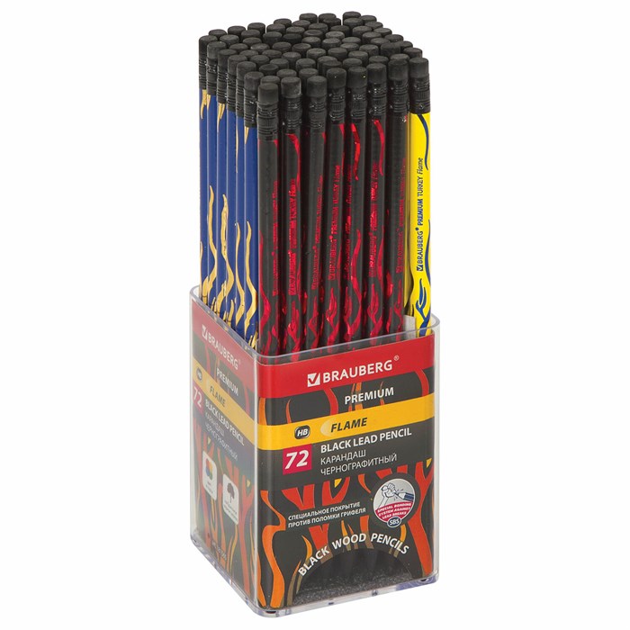 Карандаш чернографитный BRAUBERG "PREMIUM TURKEY", 1 шт., "Flame", НВ, ассорти, дисплей,181565 181565 - фото 345512