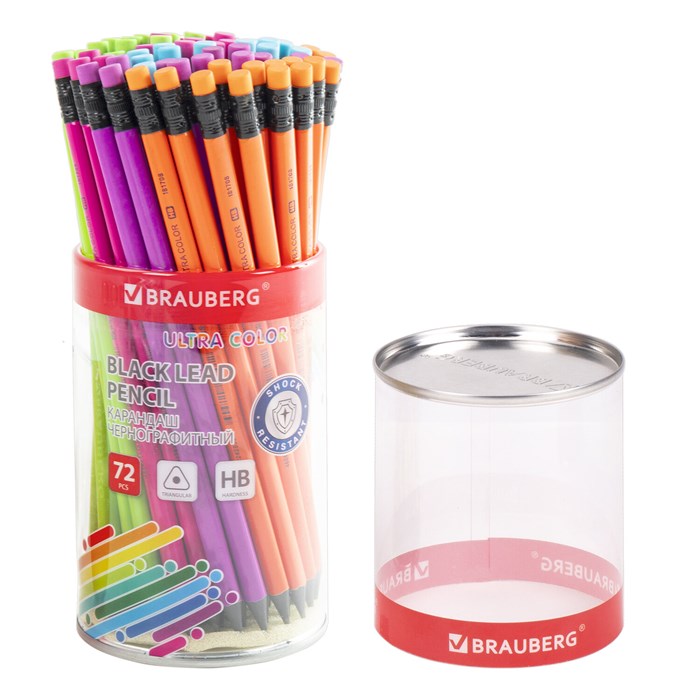 Карандаш чернографитный BRAUBERG "ULTRA COLOR", 1 шт., HB, с ластиком, пластиковый, 181708 181708 - фото 347217