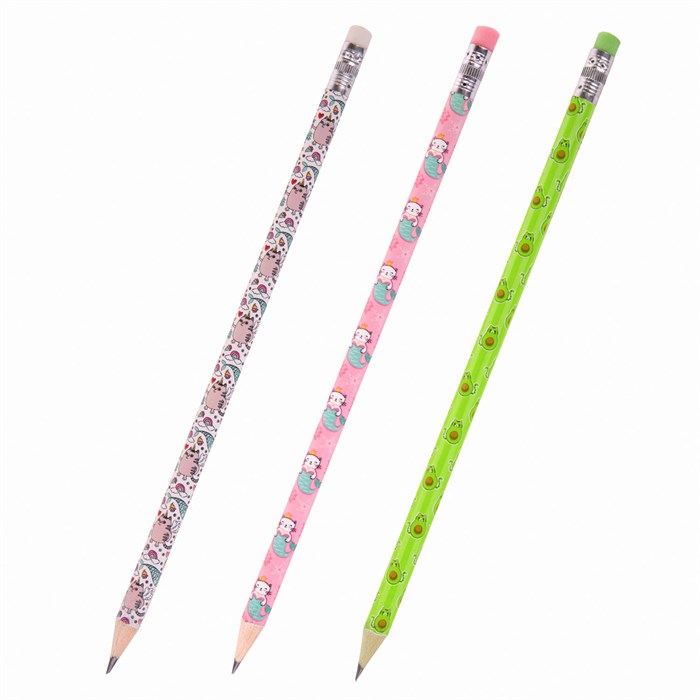 Карандаш чернографитный ЮНЛАНДИЯ "МАГИЯ", 1 шт., HB, с ластиком, корпус ассорти, 181778 181778