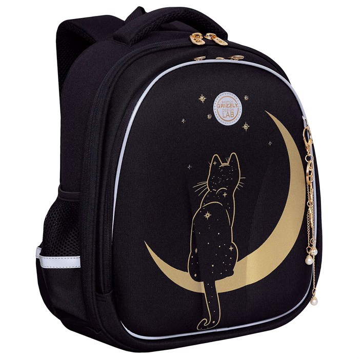 Ранец GRIZZLY анатомическая спинка, c брелоком, для девочек, "NIGHT CAT", 36х28х20 см, RAz-286-1/1 271188 - фото 349281