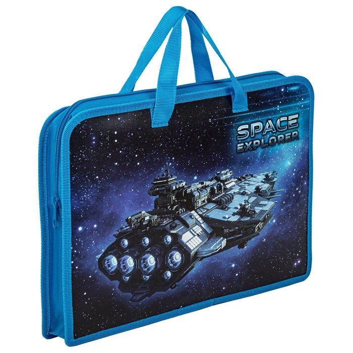 Папка на молнии с ручками ЮНЛАНДИЯ А4, 1 отделение, пластик, ширина 45 мм, "Space explorer", 270949 270949 - фото 349406