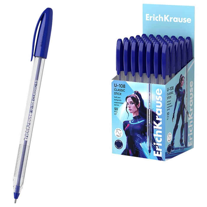Ручка шариковая ERICH KRAUSE "U-108 Stick Classic", СИНЯЯ, узел 1 мм, линия 0,3 мм, 47564 143888 - фото 350619