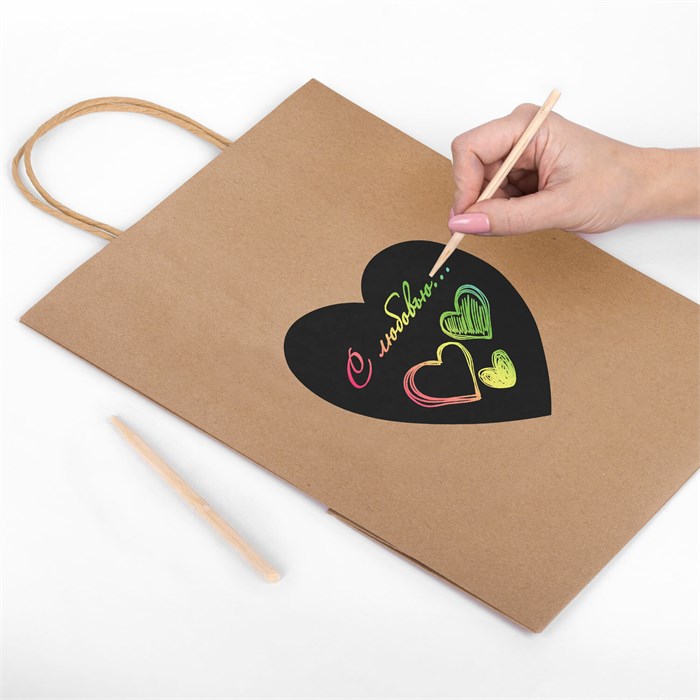 Пакет подарочный КОМПЛЕКТ 7 шт., 26x13x32 см, скретч-слой + стилус, "Heart on Kraft", ЗОЛОТАЯ СКАЗКА, 591971 591971 - фото 352847