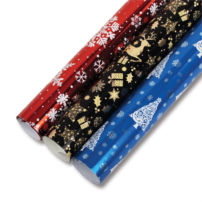 Бумага упаковочная подарочная С ЭФФЕКТАМИ новогодняя НАБОР 3 шт., "Xmas Pattern" 70х100 см, ЗОЛОТАЯ СКАЗКА, 591935 591935