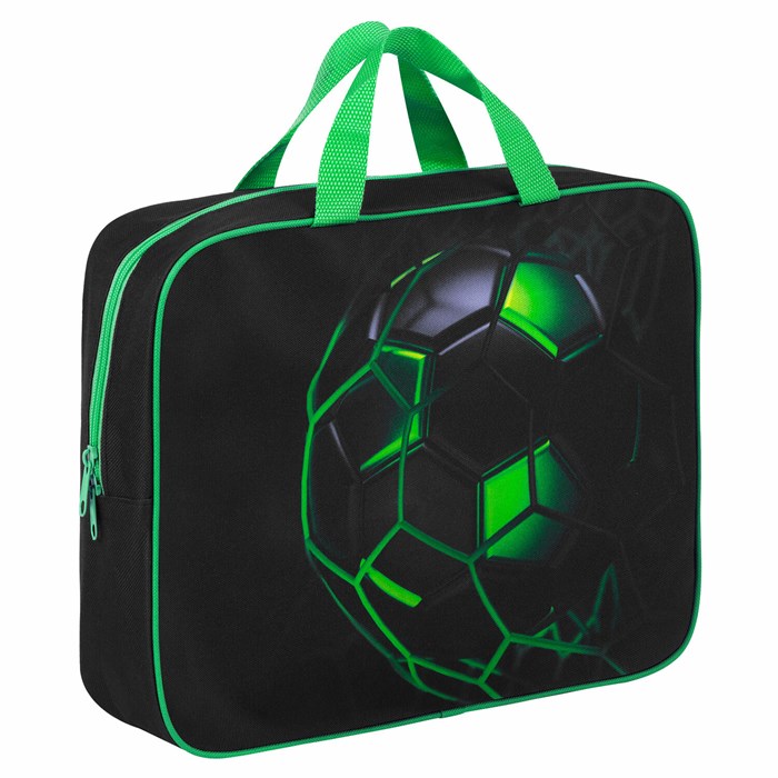 Папка на молнии с ручками BRAUBERG KIDS А4, 1 отделение, полиэстер, 80 мм, "Green ball", 272123 272123 - фото 355097