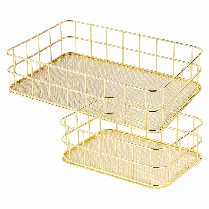 Органайзер для косметики корзинка 2 штуки из металла MONTE VITA (МОНТЕ ВИТА), 24х16х6,3 см + 17х12х6 см, золото, 272483 272483 - фото 356344