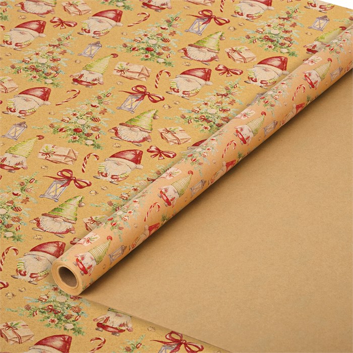 Бумага упаковочная крафт BIG SIZE новогодняя "XMAS Gnomes", 0,7х10 м, ЗОЛОТАЯ СКАЗКА, 592193 592193