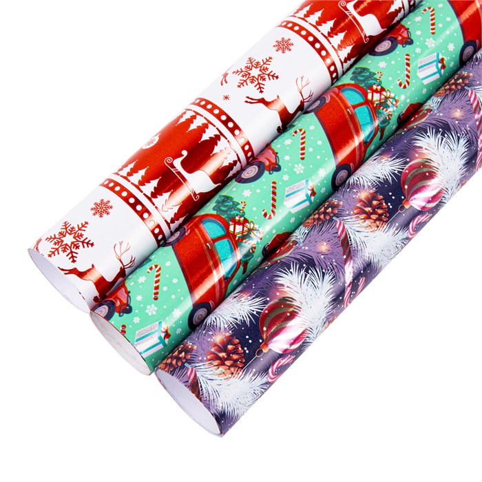 Бумага упаковочная новогодняя НАБОР 3 шт. "HoHo XMAS", С ЭФФЕКТАМИ, 70х100 см, ЗОЛОТАЯ СКАЗКА, 592191 592191