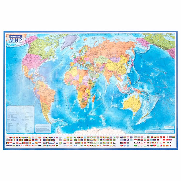 Карта мира политическая 199х134 см, 1:15,5М, с ламинацией, интерактивная, европодвес, BRAUBERG, 112387 112387 - фото 356751