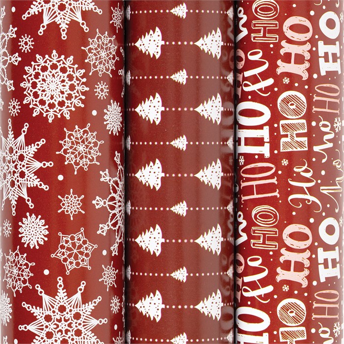 Бумага упаковочная новогодняя НАБОР 3 шт., "Red Collection", 70х100 см, 3 дизайна, ЗОЛОТАЯ СКАЗКА, 592057 592057