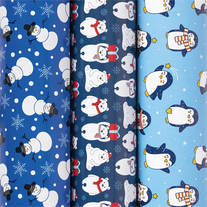 Бумага упаковочная новогодняя НАБОР 3 шт., "Snow Fun", 70х100 см, 3 дизайна, ЗОЛОТАЯ СКАЗКА, 592060 592060