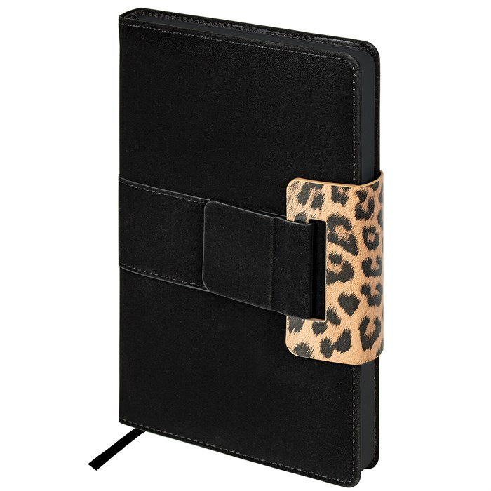 Ежедневник недатированный А5 138х213 мм, BRAUBERG "Safari", под кожу, магнит, 160 л., Leopard, черный, 116592 116592 - фото 358786