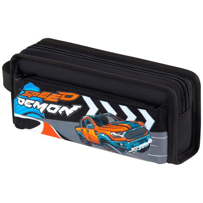 Пенал ЮНЛАНДИЯ ЮНИОР, 2 отделения, с ручкой, полиэстер, "Speed demon", 21х8х6 см, 273817 273817 - фото 361213