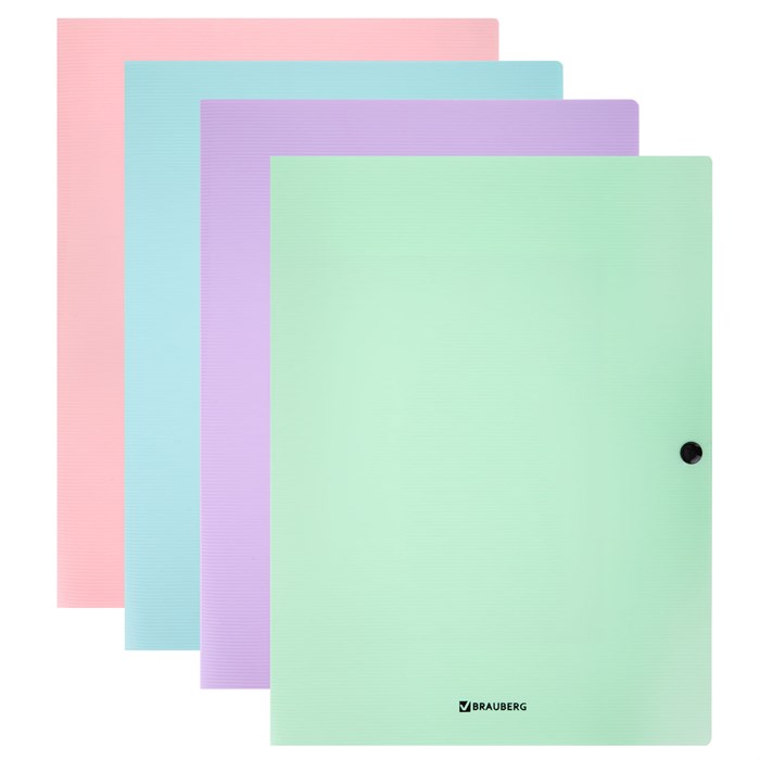 Папка на кнопке пластиковая BRAUBERG "PASTEL", А4, 3 клапана, 600 мкм, цвета ассорти, 272886 272886 - фото 363284