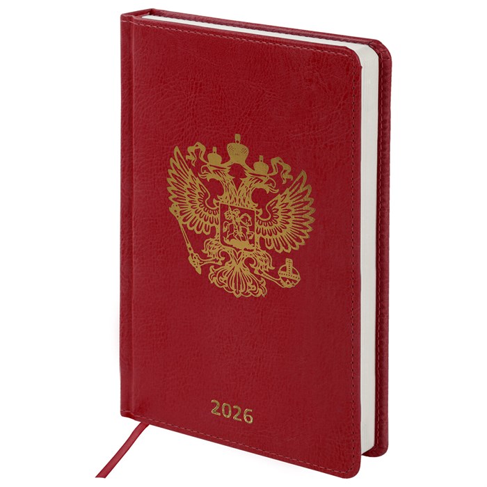 Ежедневник датированный 2026 А5 138х213 мм, BRAUBERG "State", под кожу, красный, 117414 117414 - фото 367087