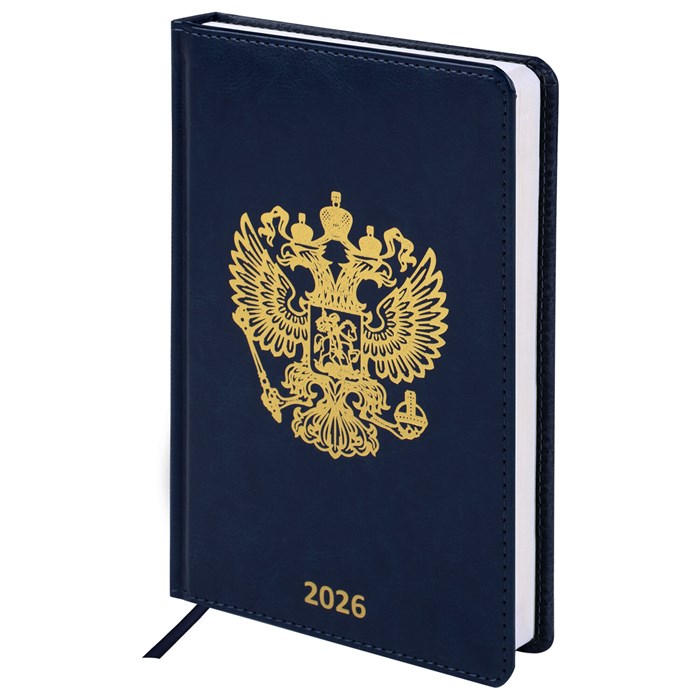 Ежедневник датированный 2026 А5 138х213 мм, BRAUBERG "State", под кожу, синий, 117416 117416 - фото 367111
