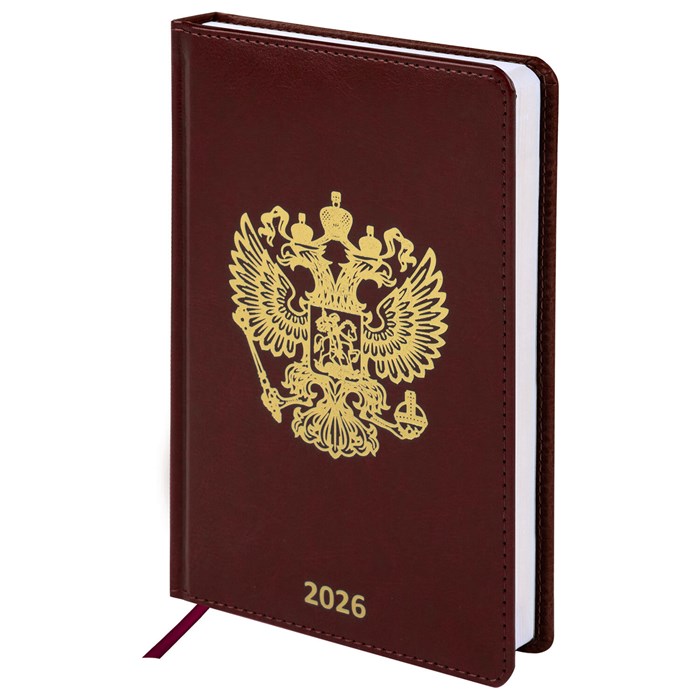 Ежедневник датированный 2026 А5 138х213 мм, BRAUBERG "State", под кожу, коричневый, 117417 117417 - фото 367125