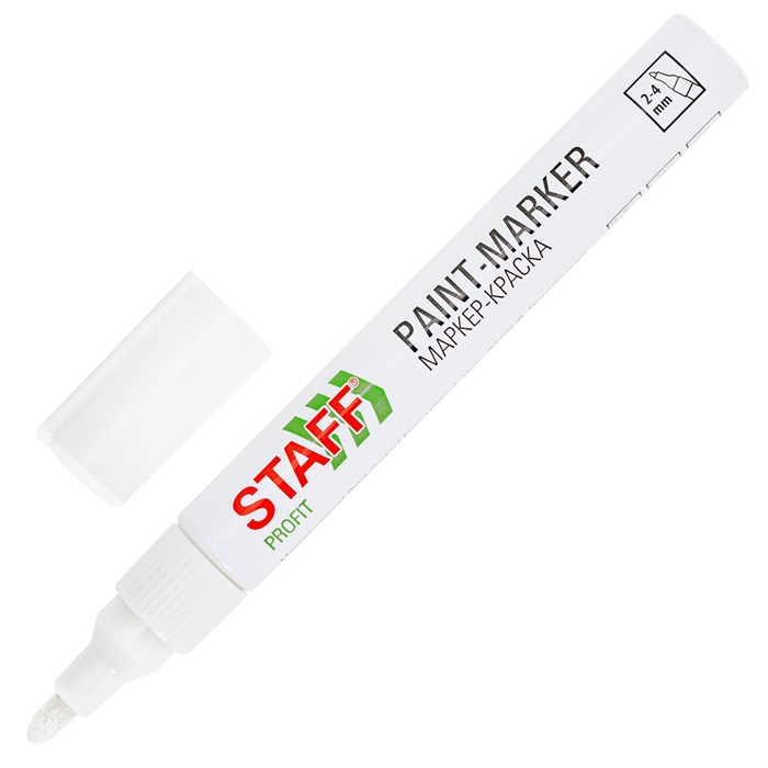 Маркер-краска лаковый (paint marker) 2-4 мм, БЕЛЫЙ, НИТРО-ОСНОВА, STAFF PROFIT, для любых поверхностей, 152577 152577 - фото 368925