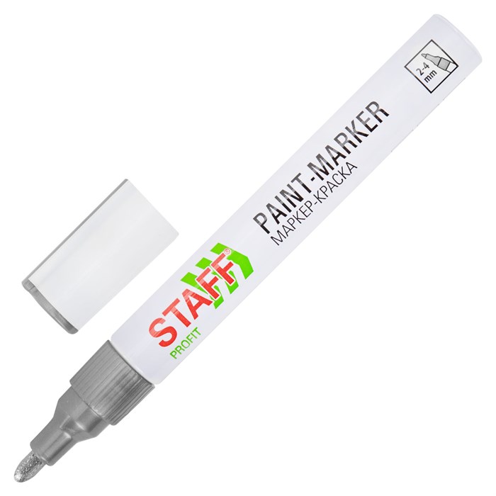 Маркер-краска лаковый (paint marker) 2-4 мм, СЕРЕБРИСТЫЙ, НИТРО-ОСНОВА, STAFF PROFIT, для любых поверхностей, 152580 152580 - фото 368973