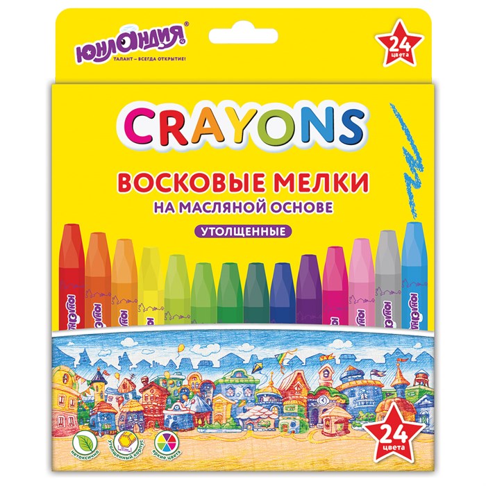 Восковые мелки утолщенные на масляной основе ЮНЛАНДИЯ "ДОМИКИ", 24 цвета, 273091 273091 - фото 369357