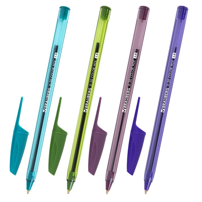 Ручка шариковая BRAUBERG X-30 COLOR MIX, СИНЯЯ, мягкое письмо, пишущий узел 1 мм, линия письма 0,5 мм, 144335 144335 - фото 369669