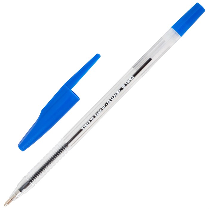 Ручка шариковая STAFF "Basic BP-66 CLASSIC", СИНЯЯ, корпус прозрачный, узел 1 мм, линия письма 0,5 мм, 144455 144455 - фото 369699