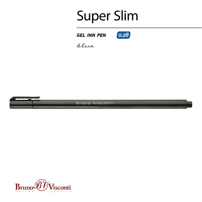 Ручка гелевая BRUNO VISCONTI "Super Slim Black", СИНЯЯ, узел 0,28 мм, линия 0,2 мм, 20-0398 144544 - фото 369878