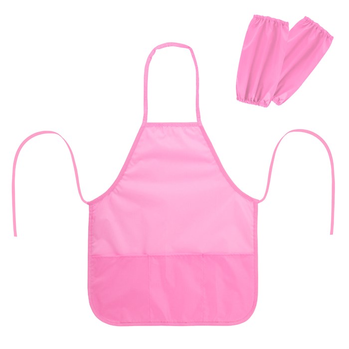 Фартук с нарукавниками для уроков труда ПИФАГОР, 3 кармана, стандартный размер, 44x55 см, розовый, 273757 273757