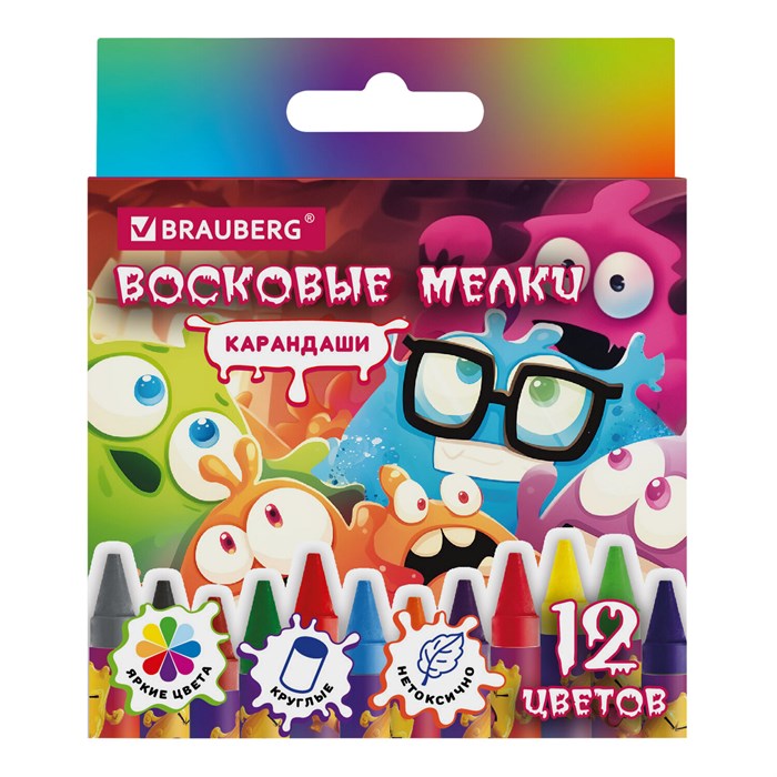 Восковые мелки BRAUBERG "МОНСТРИКИ", 12 цветов, 273238 273238 - фото 370746
