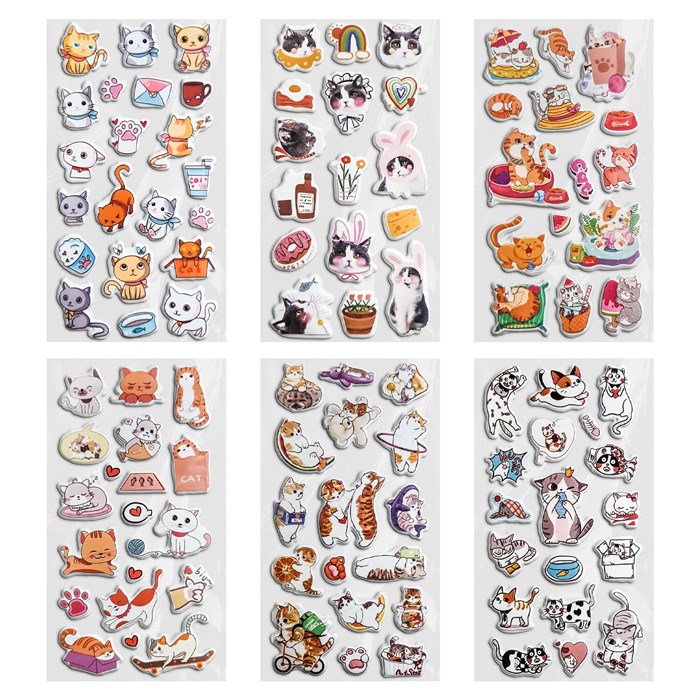 Наклейки зефирные "Котики", 18х9,5 см, ассорти 6 видов, FUNSTER (ФАНСТЕР), 666092 666092 - фото 371423
