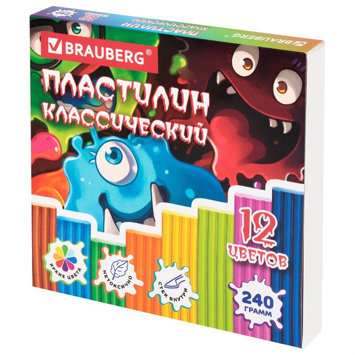 Пластилин классический "МОНСТРИКИ", 12 цветов, 240 г, СТЕК, ВЫСШЕЕ КАЧЕСТВО, BRAUBERG, 107356 107356 - фото 371660