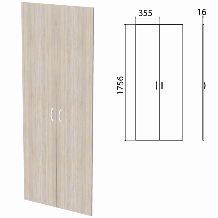 Дверь ЛДСП высокая "Бюджет", КОМПЛЕКТ 2 шт., 355х16х1756 мм, дуб сонома 091, 402880, 402880-091 641849