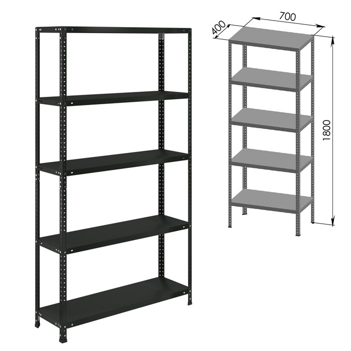 Стеллаж металлический BRABIX "ГРАФИТ MS KD-180/40/70-5", лофт, 1800х700х400 мм, 5 полок, 291268 291268