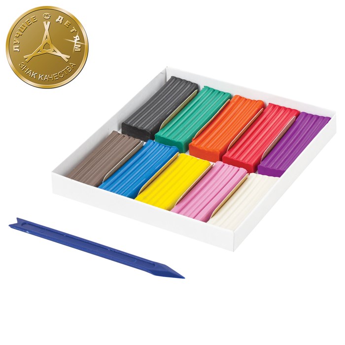 Пластилин классический ЮНЛАНДИЯ "ЮНЫЙ ВОЛШЕБНИК", 10 цветов, 200 г, СО СТЕКОМ, ВЫСШЕЕ КАЧЕСТВО, 105722 105722