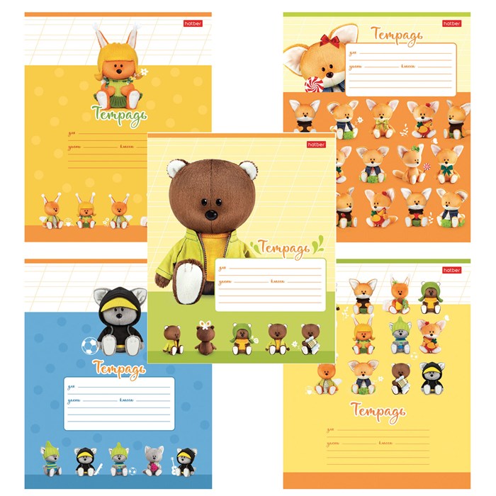 Тетрадь 12 л., HATBER косая линия, обложка картон, "ЛЕСЯТА" (микс в спайке), 080090, 12Т5В6 107429