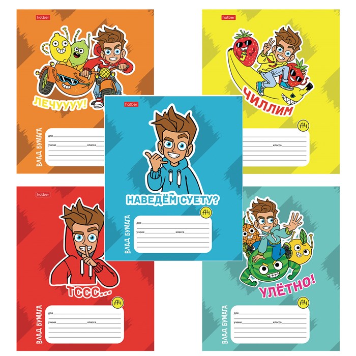 Тетрадь 12 л., HATBER линия, обложка картон, "Влад А4" (микс в спайке), 082390, 12Т5В2 107430