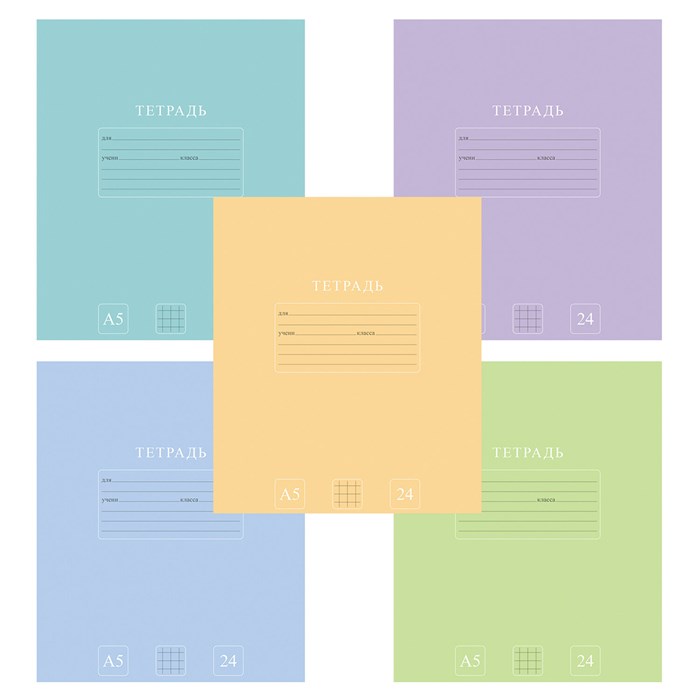 Тетрадь 24 л., HATBER-ECO клетка, офсет №2 ЭКОНОМ, обложка картон, PUREcolour (микс в спайке), 092112, 24Т5C1 107479