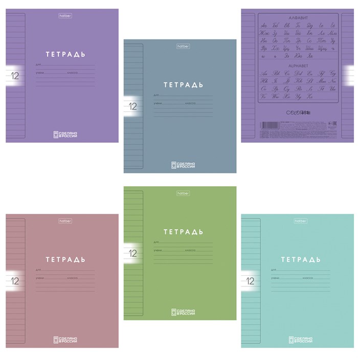 Тетрадь обложка пластик, 12л. линия, HATBER, Color Set (микс в спайке), 092026, 12Т5В2пл 107667