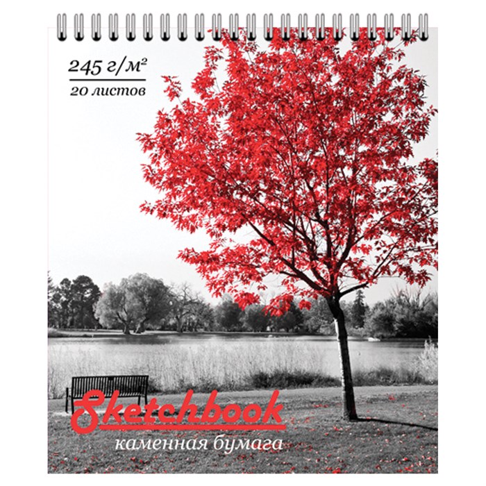 Скетчбук, каменная бумага 245 г/м2, 170х195 мм, 20 л., гребень, подложка, фольга, TWIN, "Осень", 098597 114339