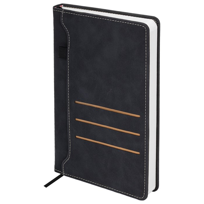 Ежедневник недатированный А5 138х213 мм, BRAUBERG "Slot", под кожу, держатель для ручки, 160 листов, черный, 116605 116605