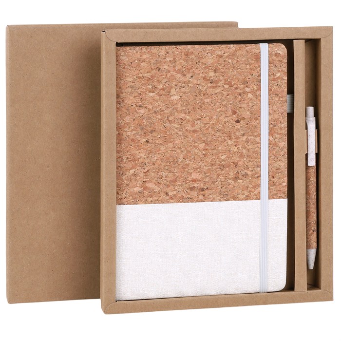 Блокнот в наборе с ручкой А5, 145х213 мм, BRAUBERG "Cork", под кожу, ЭКО обложка, 80 листов, бежевый, 116864 116864