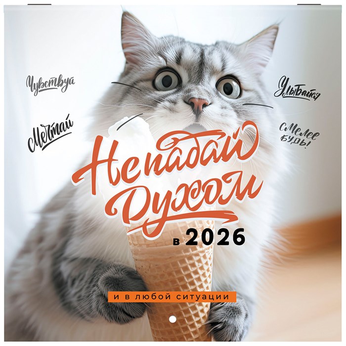 Календарь настенный перекидной 2026 г., BRAUBERG, 12 листов, 21,4х21,4 см, МИНИ, "Не падай духом", 116942 116942