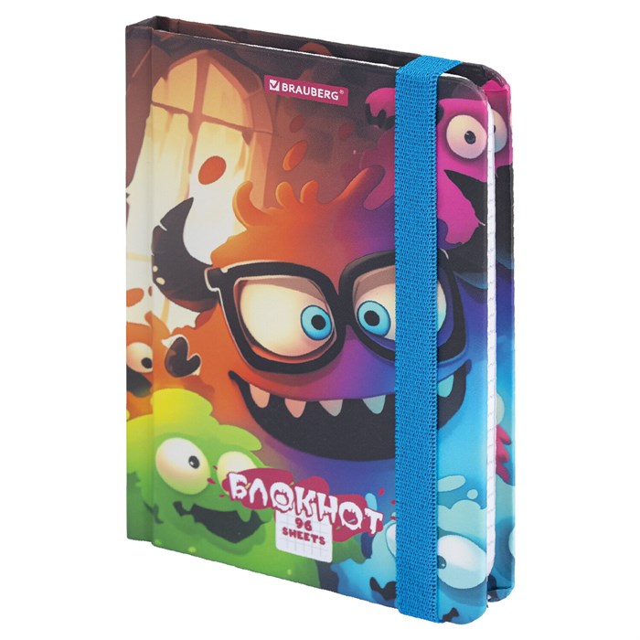 Блокнот с резинкой в клетку 96 л., МАЛЫЙ ФОРМАТ А6, 109х148 мм, BRAUBERG, кросс-серия "МОНСТРИКИ", 117001 117001
